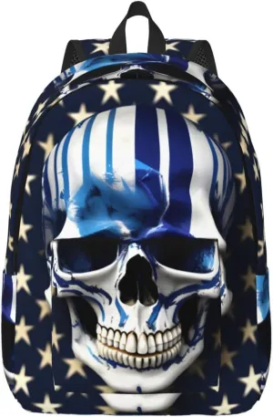 Blue Stripe Stars Skull Canvas Casual Lightweight Duffel Bag, Fashion Duffel Bag, Unisex Travel Backpack