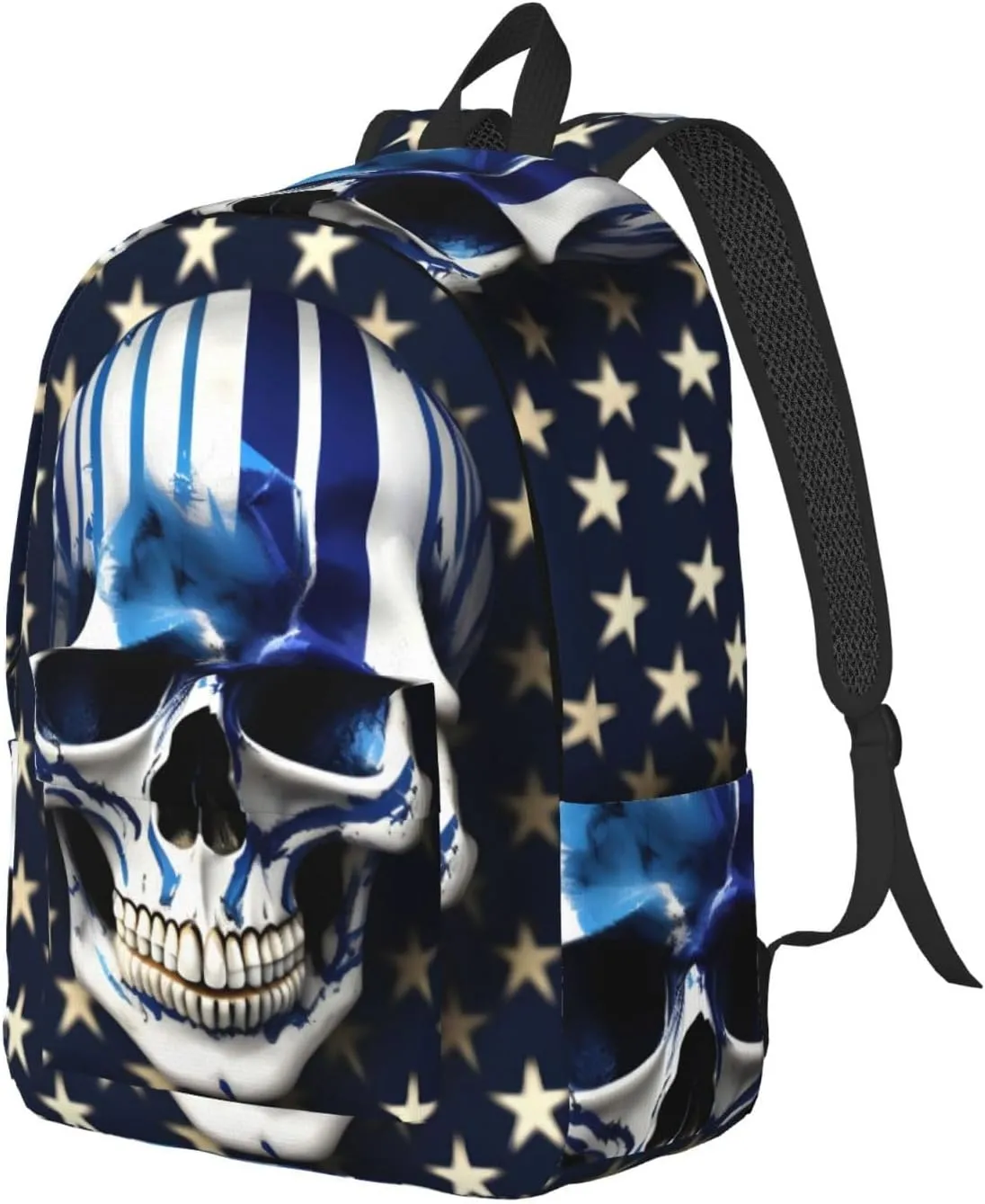 Blue Stripe Stars Skull Canvas Casual Lightweight Duffel Bag, Fashion Duffel Bag, Unisex Travel Backpack