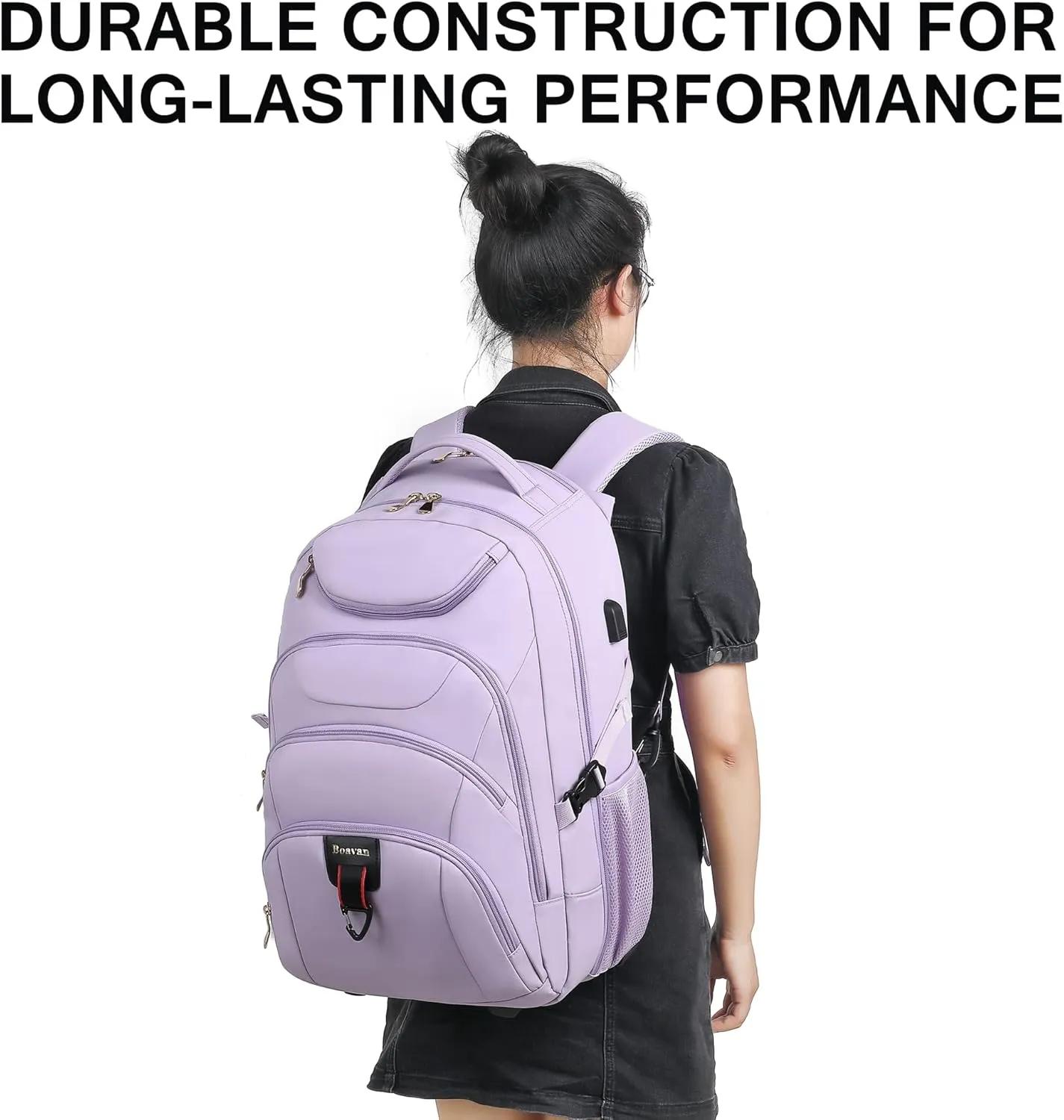 Boavan Rolling Backpack for Women, 17.3 Inch Wheeled Laptop Backpack,Large Travel CarryOn Bag for Teachers College Students, USB Charging Port Waterproof Business for Airplane Overnight Luggage，Purple