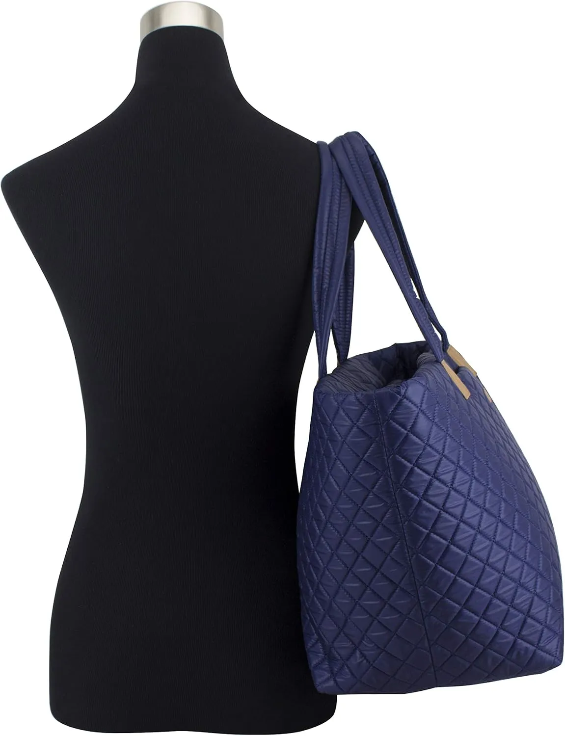 BODHI Quilted Soft Luxe Large Tote Bag For Women, Travel Shoulder Bag Top Handle Handbag for Gym, Work, Navy