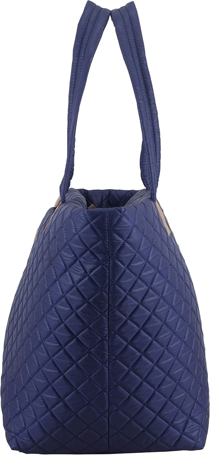 BODHI Quilted Soft Luxe Large Tote Bag For Women, Travel Shoulder Bag Top Handle Handbag for Gym, Work, Navy