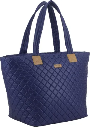 BODHI Quilted Soft Luxe Large Tote Bag For Women, Travel Shoulder Bag Top Handle Handbag for Gym, Work, Navy