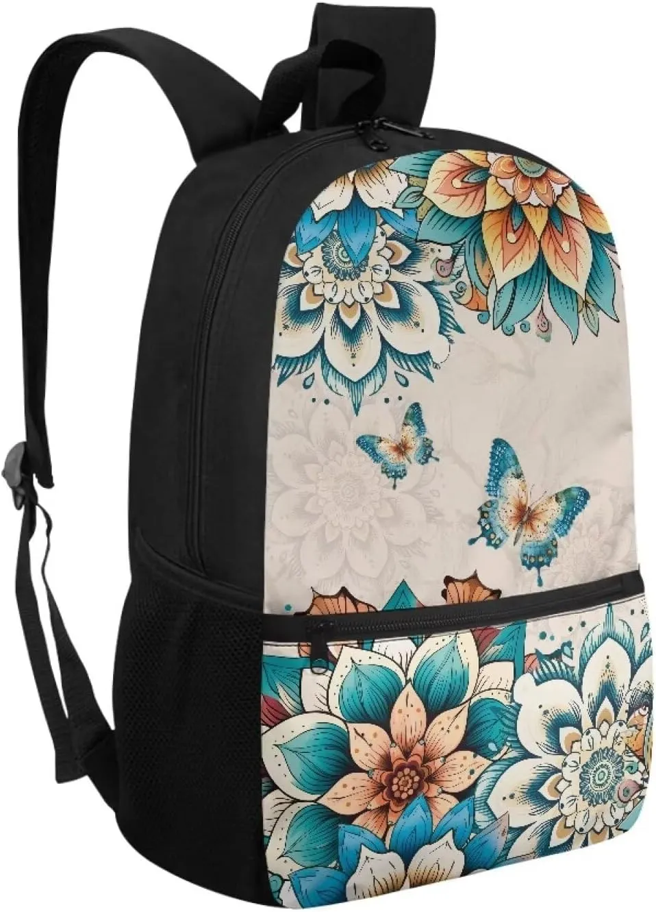 Boho Flower Butterfly School Backpack for Teens Girls Middle School Bag Kids Bookbags With Adjustable Shoulder Straps Boys Schoolbag 17inch Laptop Backpacks Travel Camping Daypack Rucksack