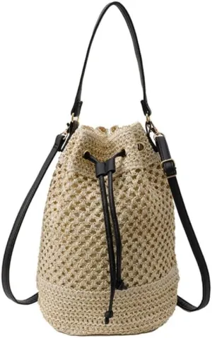 Boho Woven Straw Crossbody Bag - Trendy Beach Vacation Tote Handwoven Summer Straw Bag Boho Shoulder Handbag Purse