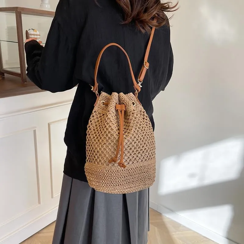 Boho Woven Straw Crossbody Bag - Trendy Beach Vacation Tote Handwoven Summer Straw Bag Boho Shoulder Handbag Purse