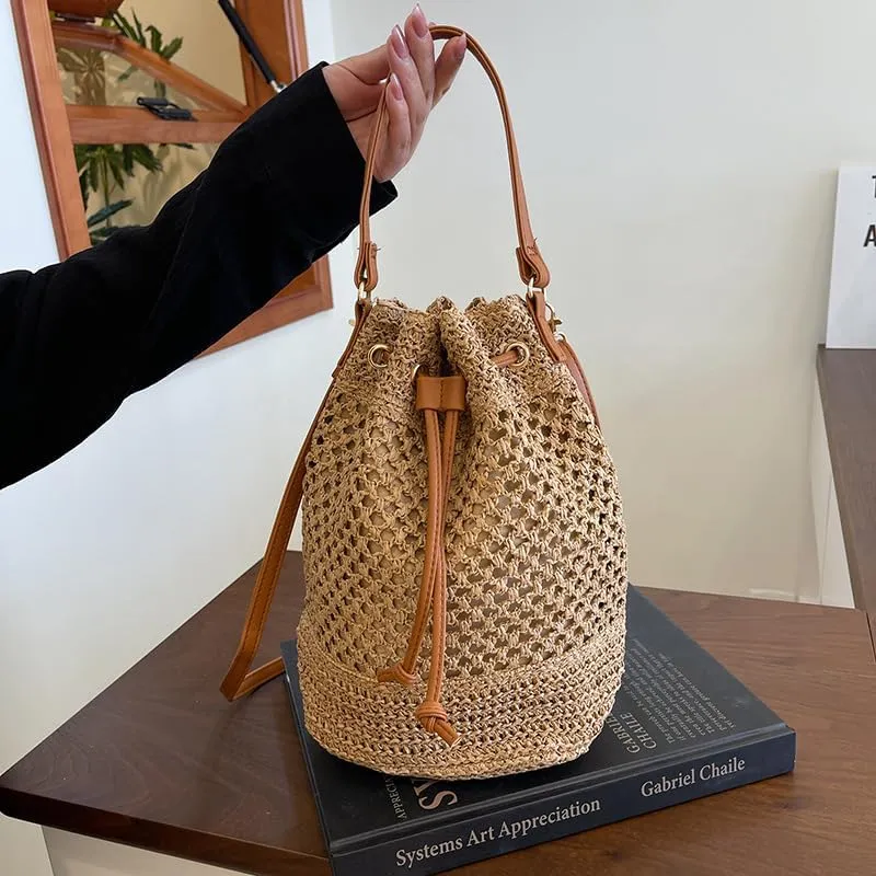 Boho Woven Straw Crossbody Bag - Trendy Beach Vacation Tote Handwoven Summer Straw Bag Boho Shoulder Handbag Purse