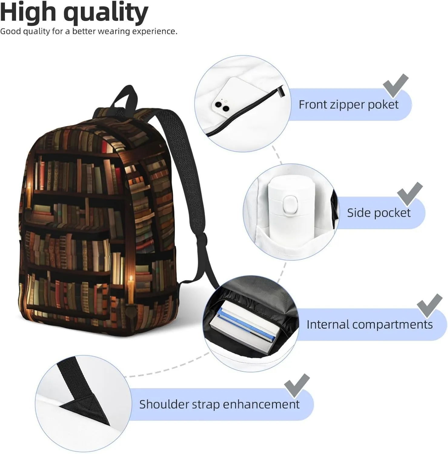 Book Room Library Canvas Casual Lightweight Duffel Bag, Fashion Duffel Bag, Unisex Travel Backpack