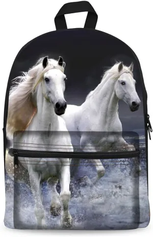 Bookbag School Backpack for Girls Horse Backpacks Elementary 3rd 4th 5th 6th Grade Kids Boys 15.3" Canvas Laptop Bag