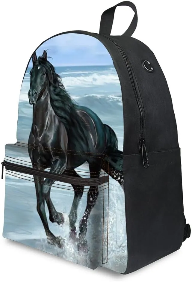 Bookbag School Backpack for Girls Horse Backpacks Elementary 3rd 4th 5th 6th Grade Kids Boys 15.3" Canvas Laptop Bag