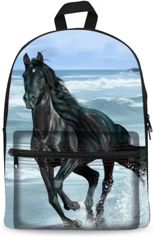 Bookbag School Backpack for Girls Horse Backpacks Elementary 3rd 4th 5th 6th Grade Kids Boys 15.3" Canvas Laptop Bag