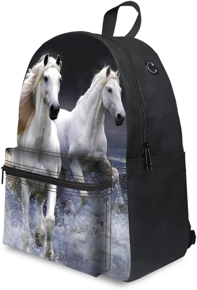 Bookbag School Backpack for Girls Horse Backpacks Elementary 3rd 4th 5th 6th Grade Kids Boys 15.3" Canvas Laptop Bag