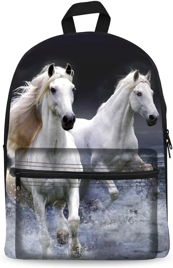 Bookbag School Backpack for Girls Horse Backpacks Elementary 3rd 4th 5th 6th Grade Kids Boys 15.3" Canvas Laptop Bag