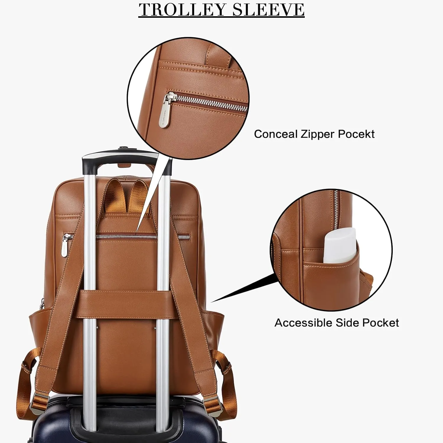 BOSTANTEN Leather Laptop Backpack for Women 15.6 inch Computer Bag Travel Work Daypack Large Size Bag