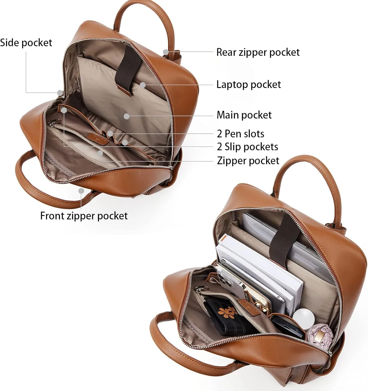 BOSTANTEN Leather Laptop Backpack for Women 15.6 inch Computer Bag Travel Work Daypack Large Size Bag