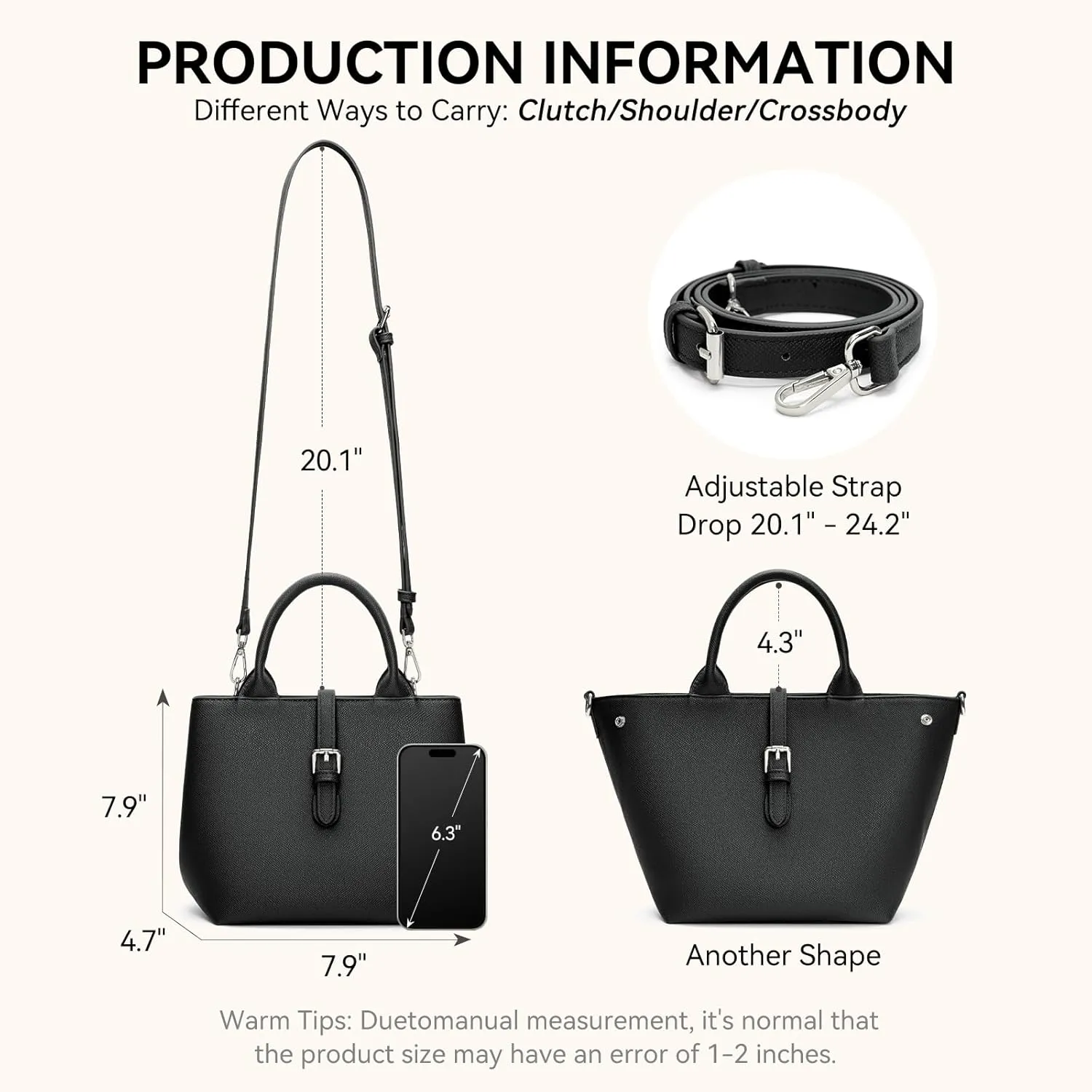 BOSTANTEN Satchel Bag for Women- Adjustable Shape, 3-Way Carry Convertible Vegan Leather Tote for Work Travel