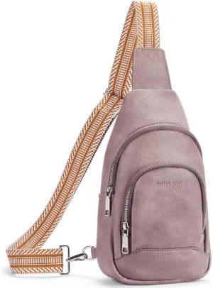 BOSTANTEN Sling Bag for Women Crossbody Purse Crossbody Bag Leather Chest Bag with Adjustable Guitar Strap for Travel