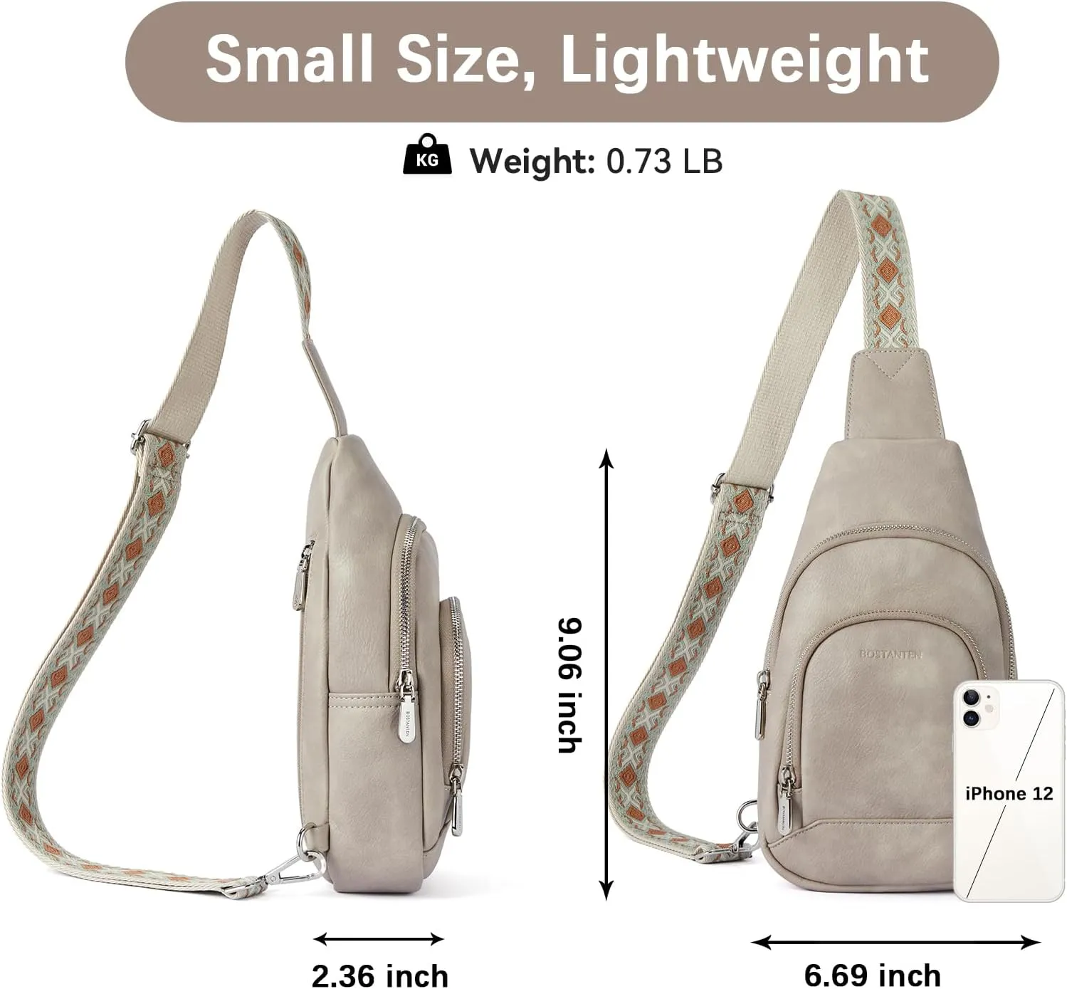 BOSTANTEN Sling Bag for Women Crossbody Purse Crossbody Bag Leather Chest Bag with Adjustable Guitar Strap for Travel
