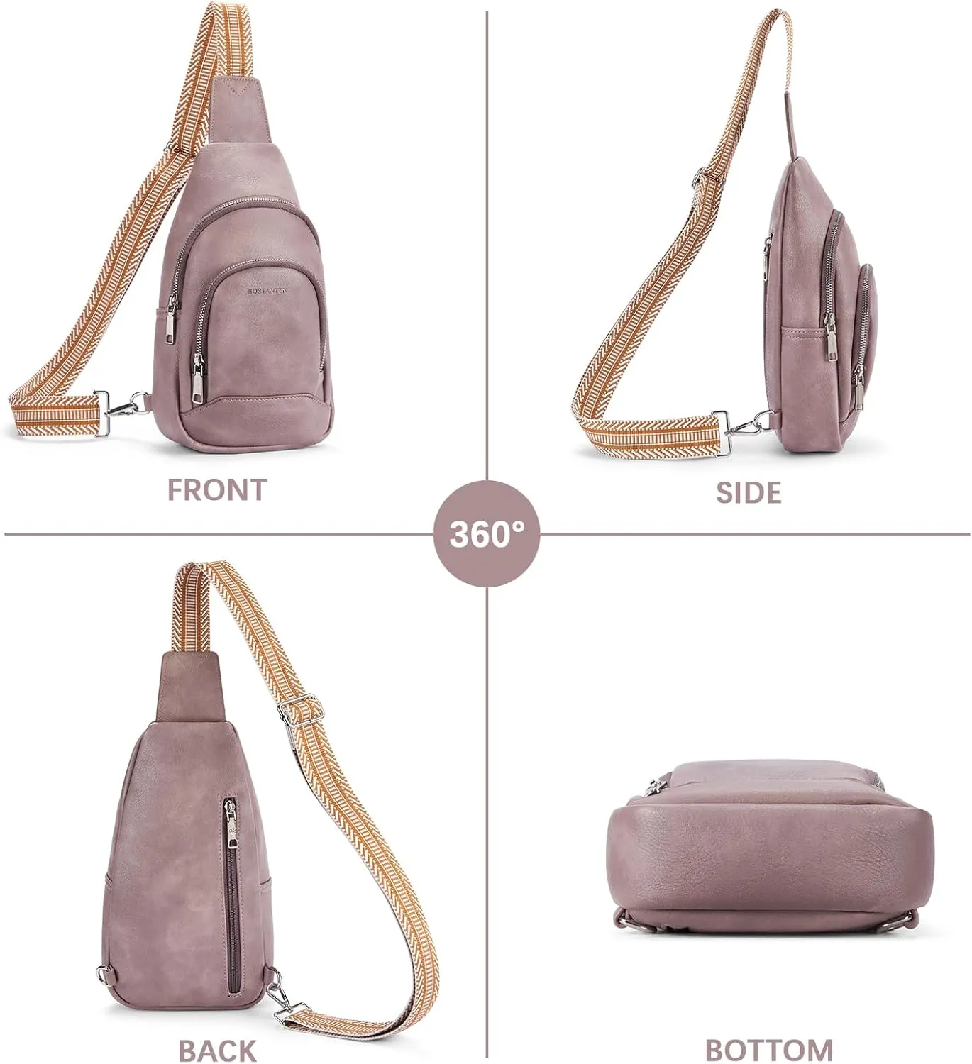 BOSTANTEN Sling Bag for Women Crossbody Purse Crossbody Bag Leather Chest Bag with Adjustable Guitar Strap for Travel