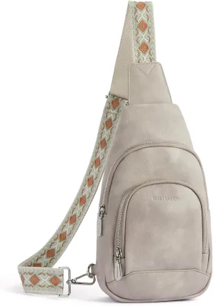 BOSTANTEN Sling Bag for Women Crossbody Purse Crossbody Bag Leather Chest Bag with Adjustable Guitar Strap for Travel