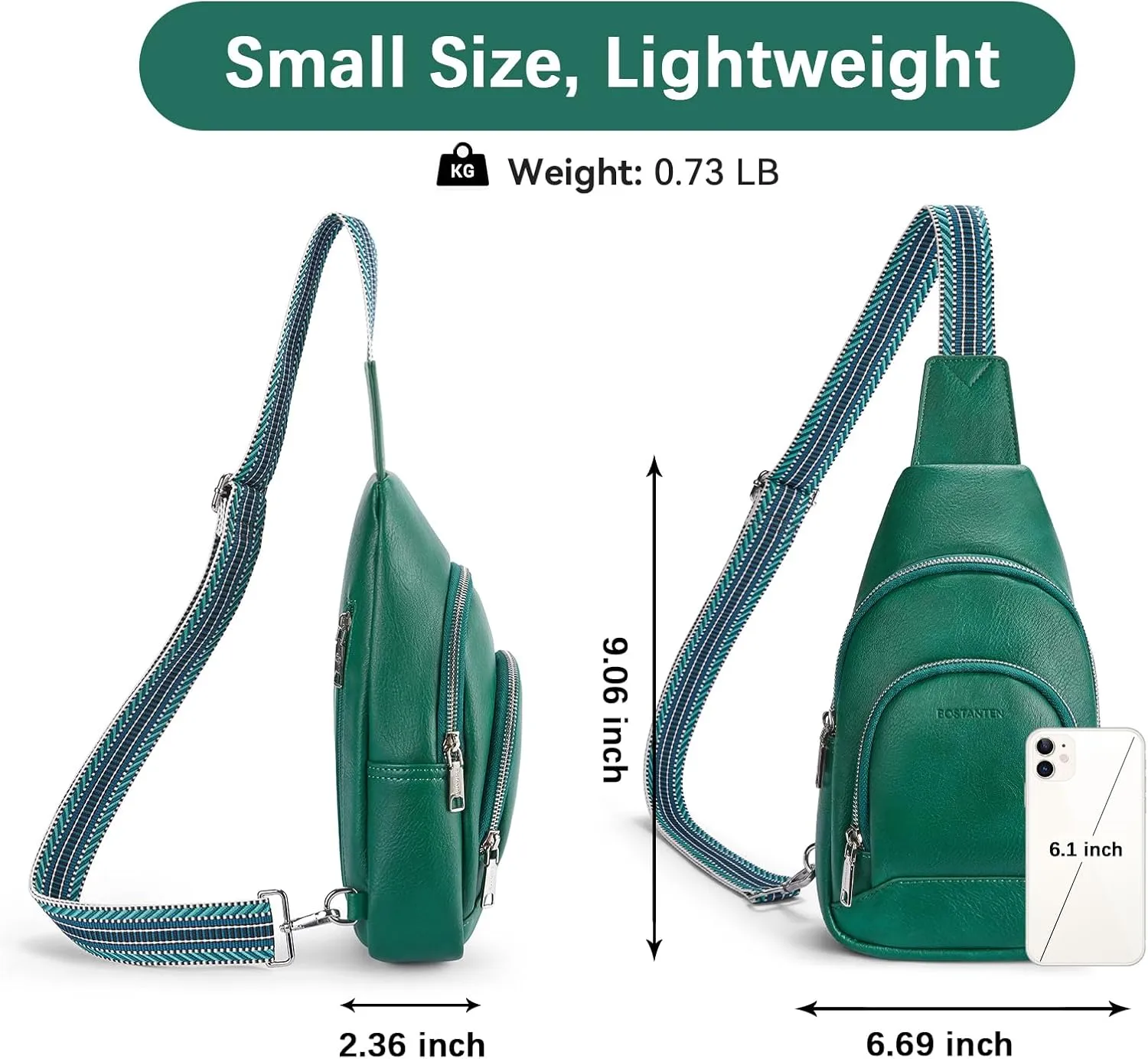 BOSTANTEN Sling Bag for Women Crossbody Purse Crossbody Bag Leather Chest Bag with Adjustable Guitar Strap for Travel