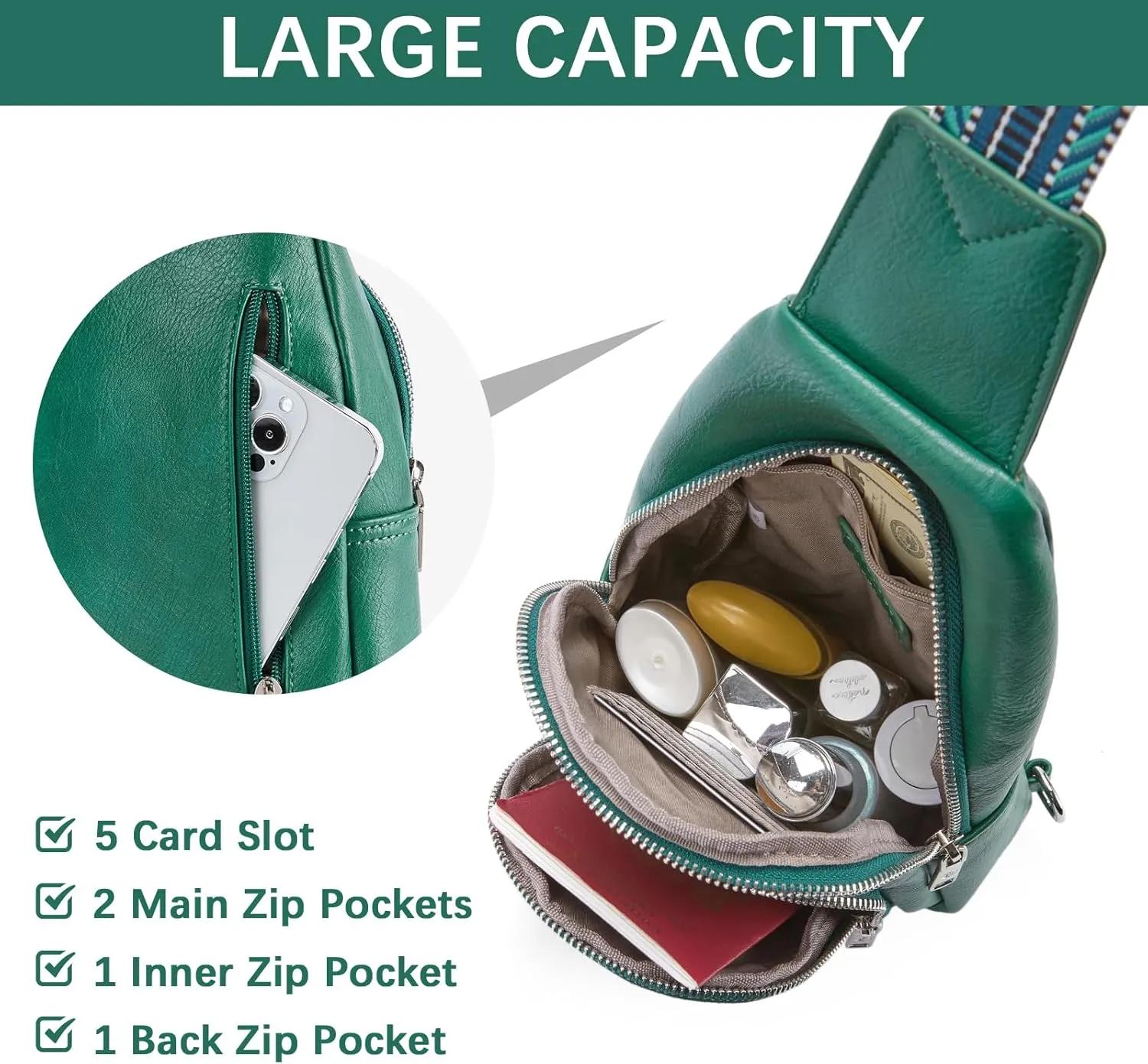 BOSTANTEN Sling Bag for Women Crossbody Purse Crossbody Bag Leather Chest Bag with Adjustable Guitar Strap for Travel