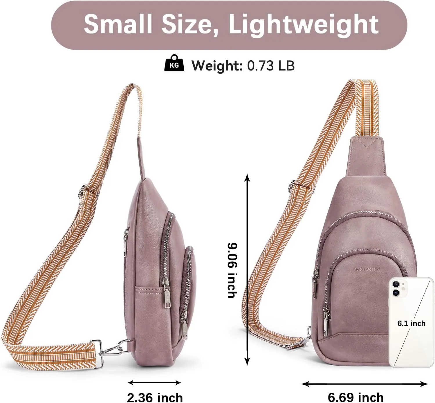 BOSTANTEN Sling Bag for Women Crossbody Purse Crossbody Bag Leather Chest Bag with Adjustable Guitar Strap for Travel