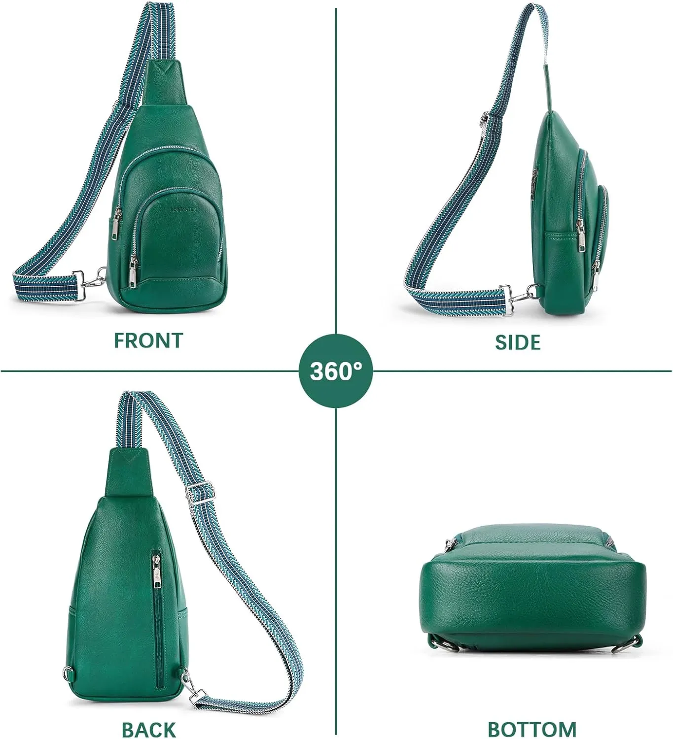 BOSTANTEN Sling Bag for Women Crossbody Purse Crossbody Bag Leather Chest Bag with Adjustable Guitar Strap for Travel