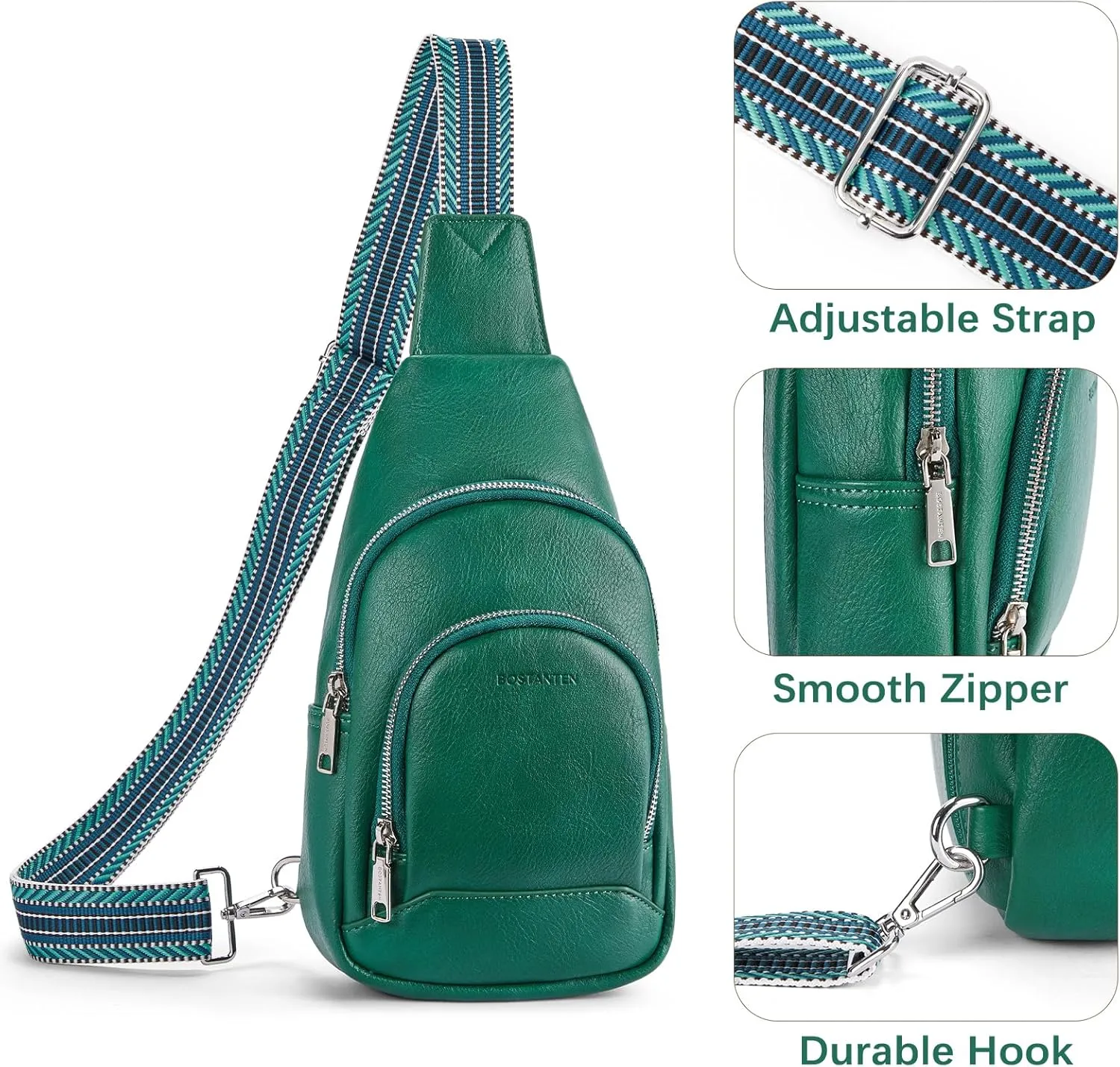 BOSTANTEN Sling Bag for Women Crossbody Purse Crossbody Bag Leather Chest Bag with Adjustable Guitar Strap for Travel