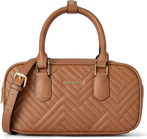 BOSTANTEN Vegan Leather Satchel Bag Quilted Crossbody Purses for Women Small Tote Shoulder Handbags with Detachable Strap