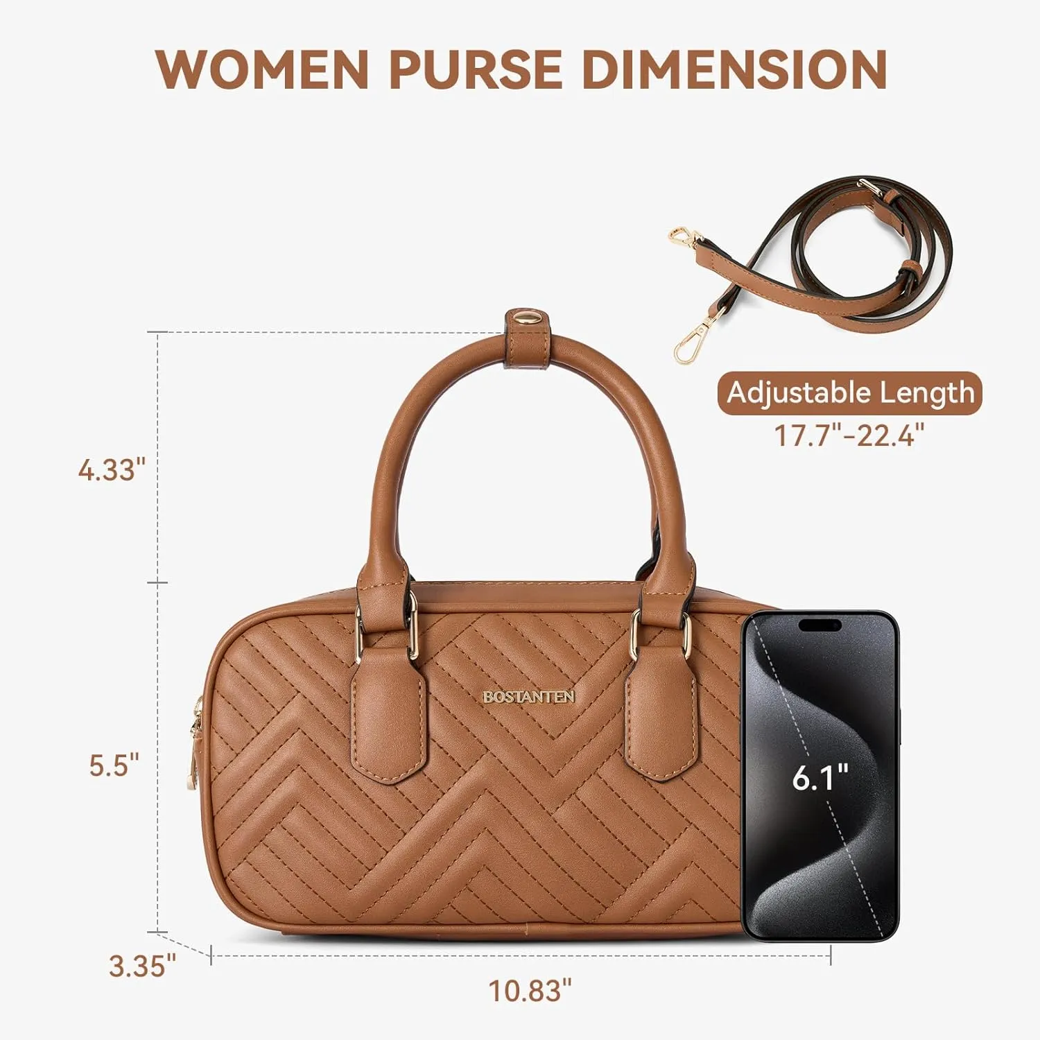 BOSTANTEN Vegan Leather Satchel Bag Quilted Crossbody Purses for Women Small Tote Shoulder Handbags with Detachable Strap