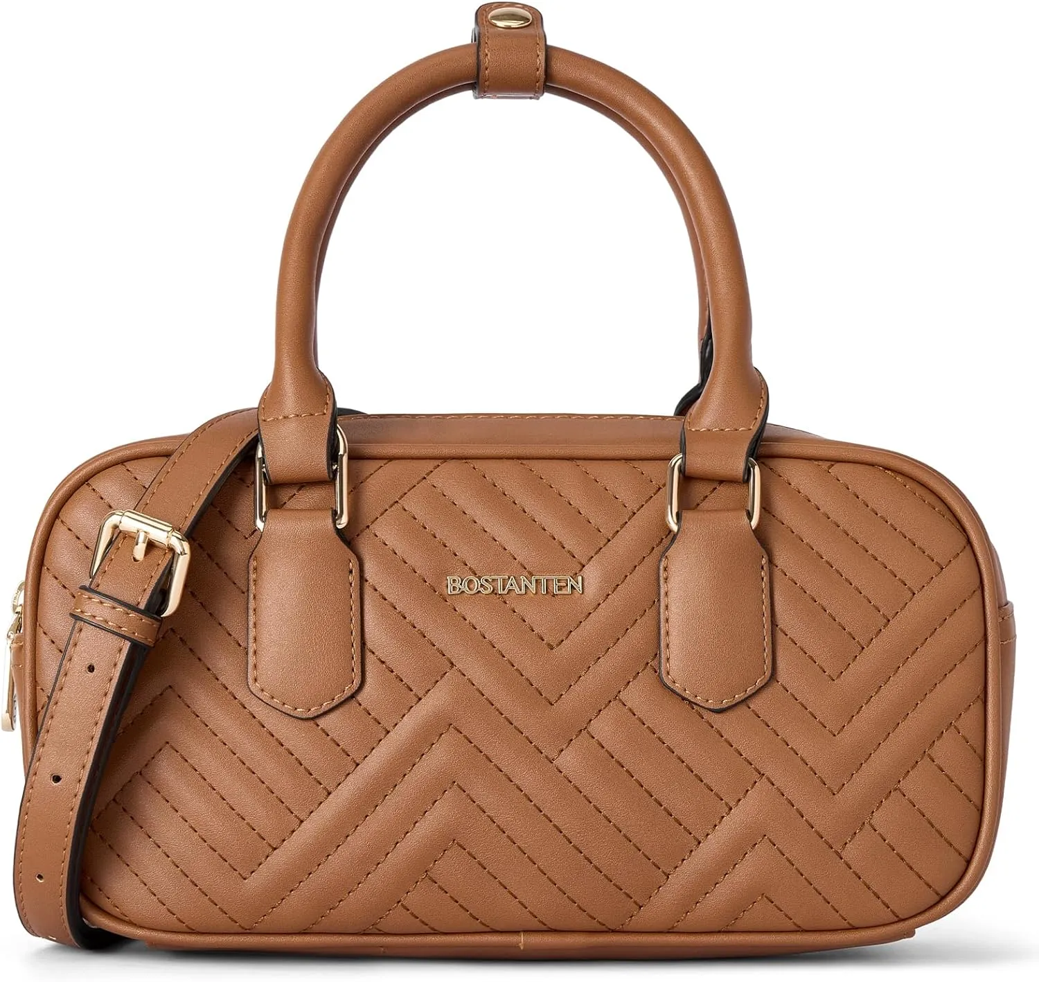 BOSTANTEN Vegan Leather Satchel Bag Quilted Crossbody Purses for Women Small Tote Shoulder Handbags with Detachable Strap