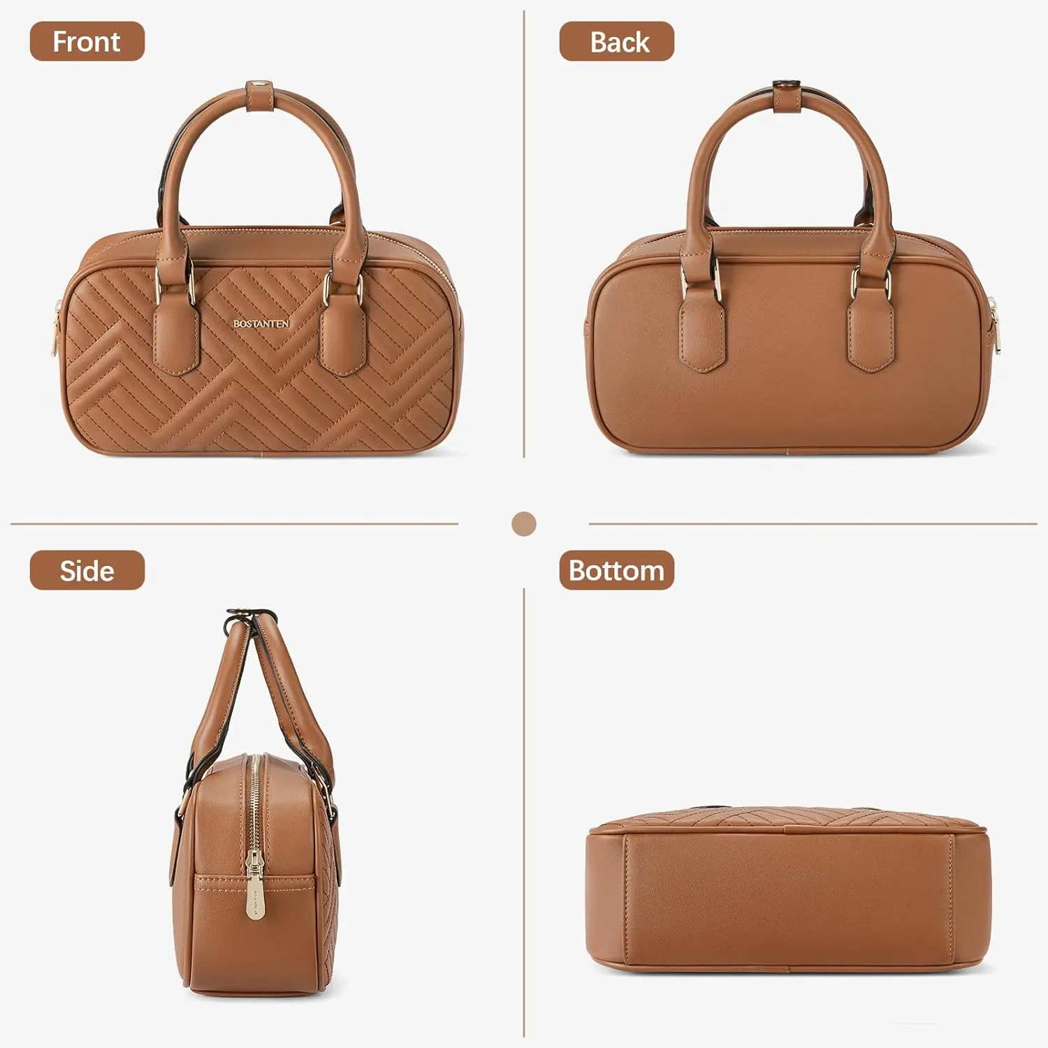 BOSTANTEN Vegan Leather Satchel Bag Quilted Crossbody Purses for Women Small Tote Shoulder Handbags with Detachable Strap