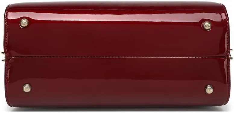 BOW FRAME SATCHEL WITH DETACHABLE SHOULDER STRAP PATENT LEATHER