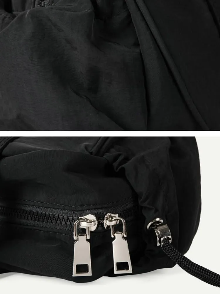 Bow-Tie Sling Bags for Women Lightweight Top-Handle Bags with Drawstring Patch Pocket Soft Vegan Leather Handbags