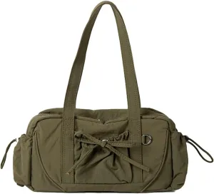 Bow-Tie Sling Bags for Women Lightweight Top-Handle Bags with Drawstring Patch Pocket Soft Vegan Leather Handbags