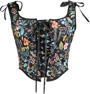 Bowanadacles Women Vintage Floral Camisole Flower Embroidery Pattern Tight Vest Drawstring Tie-up Tank Top Suspender Corset