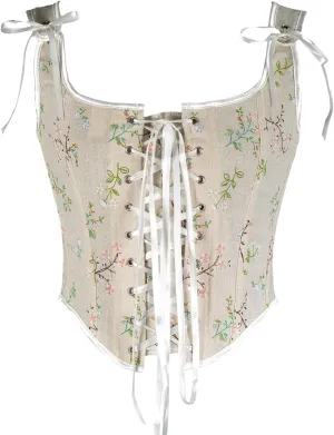 Bowanadacles Women Vintage Floral Camisole Flower Embroidery Pattern Tight Vest Drawstring Tie-up Tank Top Suspender Corset