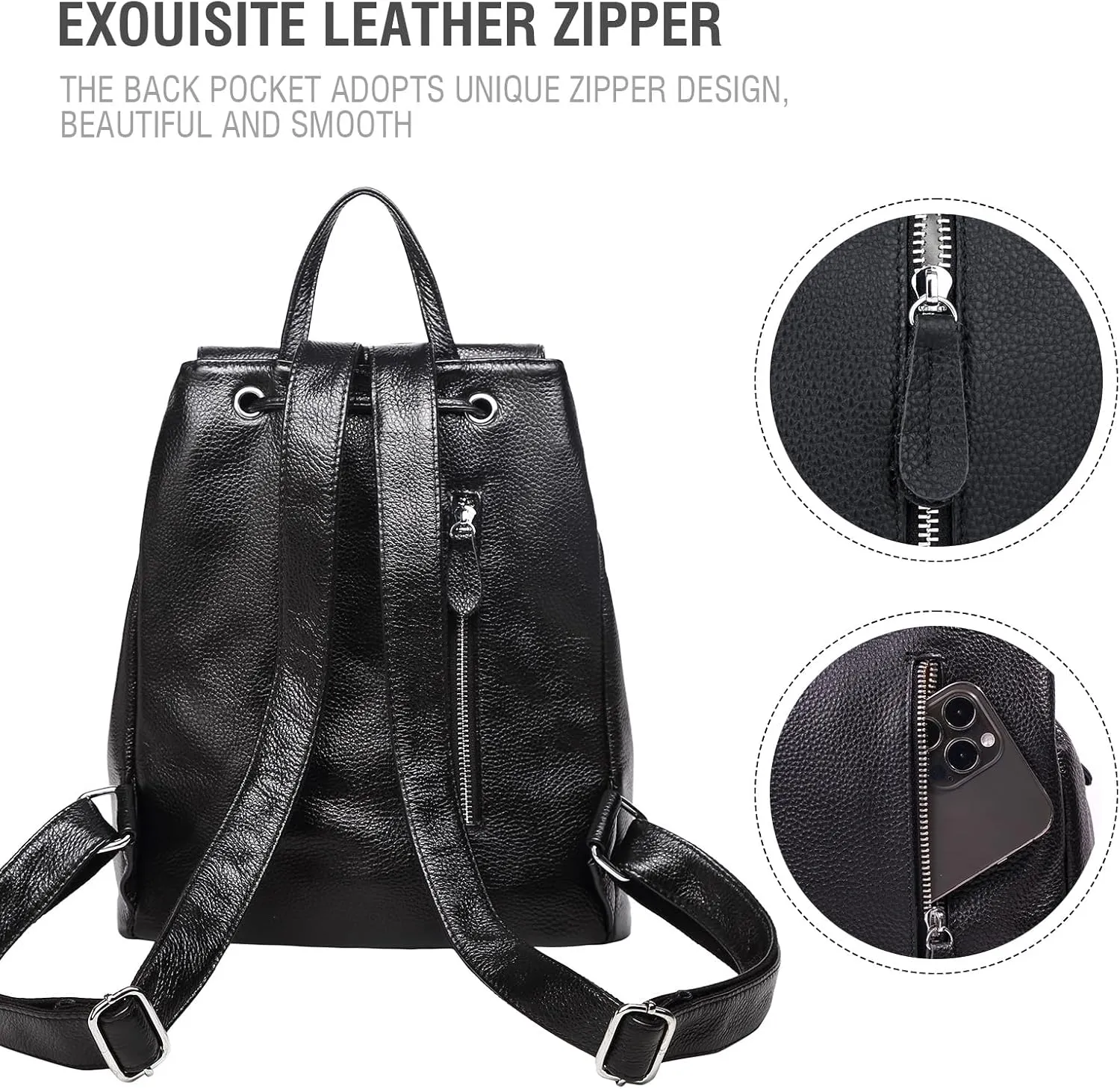BOYATU Leather Backpack Purse for Women: Ladies Travel Fashion Back Pack - Genuine Leather Bag Casual Handbags for Work (Black)
