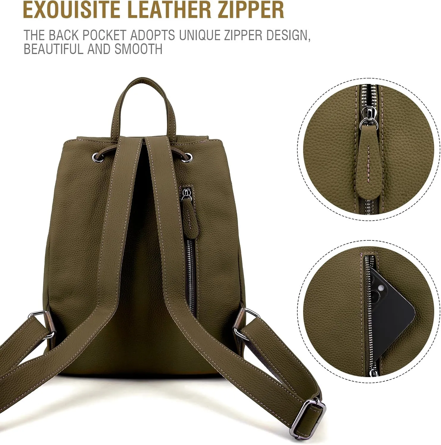 BOYATU Leather Backpack Purse for Women: Ladies Travel Fashion Back Pack - Genuine Leather Bag Casual Handbags for Work (Olive green)
