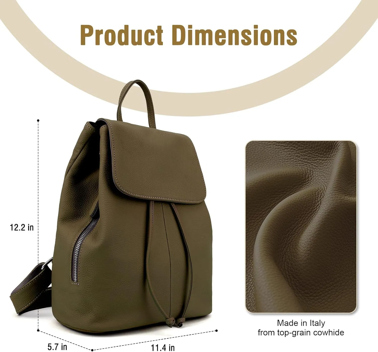 BOYATU Leather Backpack Purse for Women: Ladies Travel Fashion Back Pack - Genuine Leather Bag Casual Handbags for Work (Olive green)