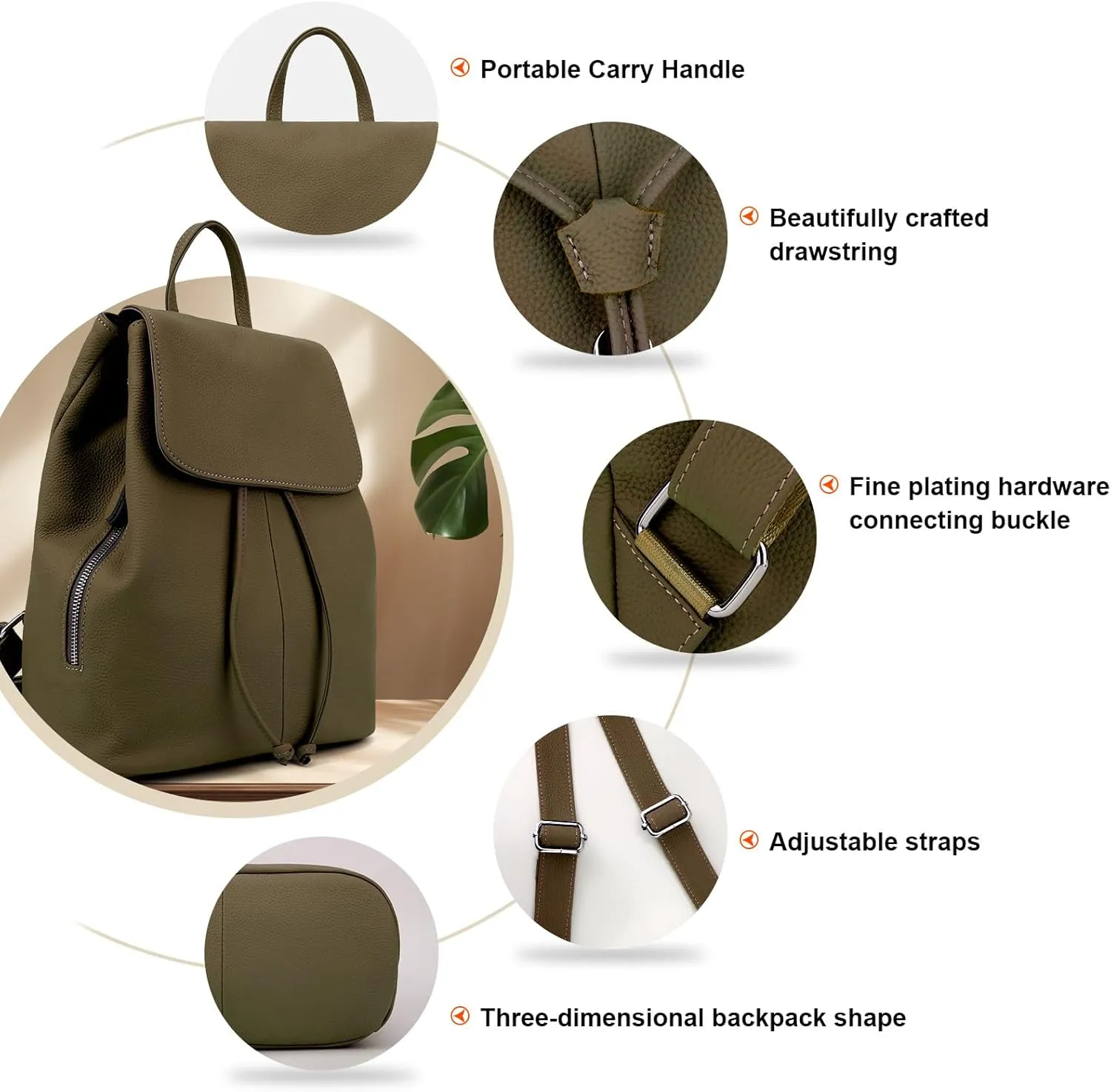 BOYATU Leather Backpack Purse for Women: Ladies Travel Fashion Back Pack - Genuine Leather Bag Casual Handbags for Work (Olive green)