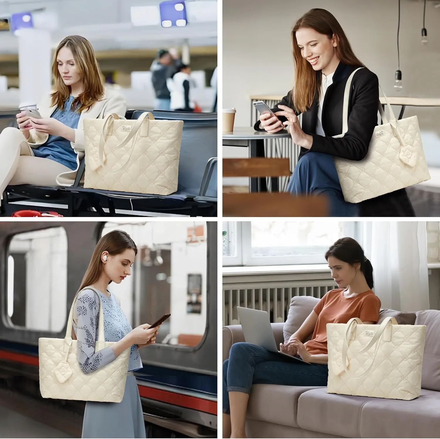 BOYATU Puffer Tote Bag for Women: Quilted Handbag with Zipper - Large Puffy Purse - Work Tote Bags with Laptop Compartments