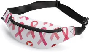 Breast Cancer Ribbon Crossbody Fanny Pack Waist Packs Adjustable Shoulder Bags Sling Bag for Hiking Running Cycling