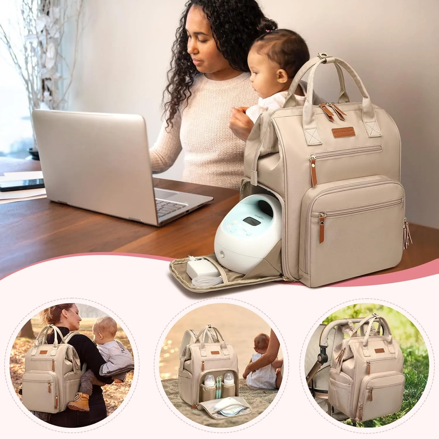 Breast Pump Bag for Spectra S1 S2 Medela, Convertible Large Diaper Bag Backpack for Working Moms with 16 inch Laptop Sleeve & Cooler Storage, 31L
