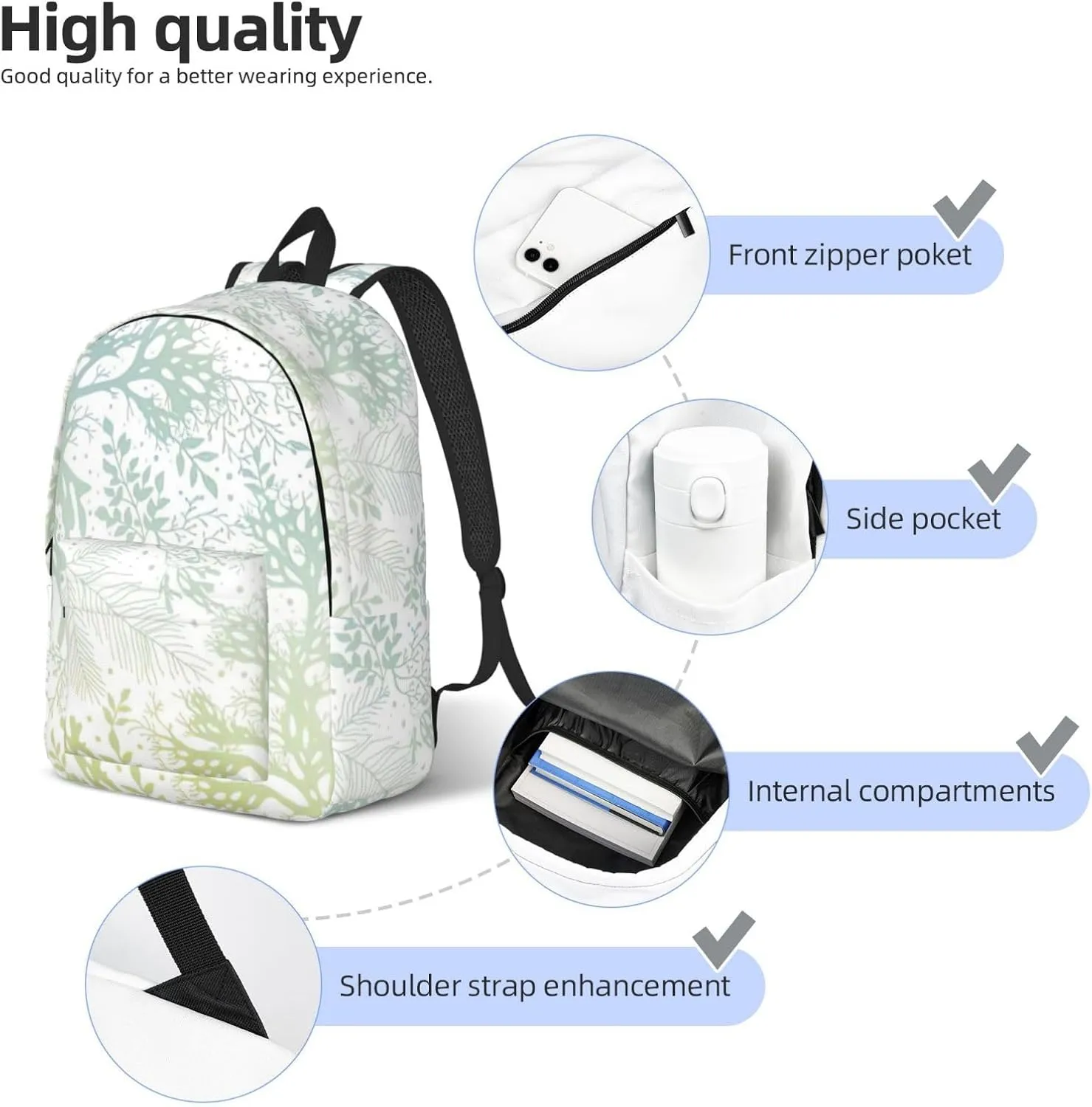 BREAUX Green Sea Blue Seaweed Canvas Casual Lightweight Duffel Bag, Fashion Duffel Bag, Unisex Travel Backpack, Medium, Black