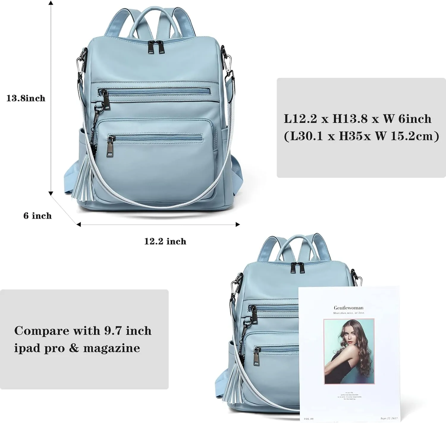 BROMEN Backpack Purse for Women Fashion Leather Designer Travel Large Ladies Shoulder Bags