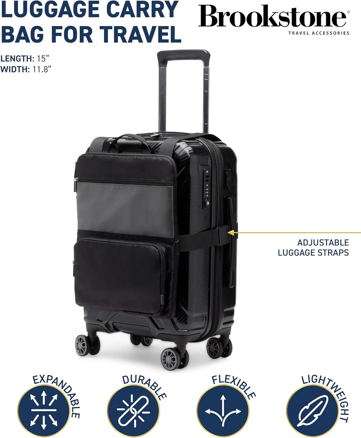 Brookstone Luggage Carry On Harness - Travel Accessories Bag with Storage Pockets - Carry On Luggage With Laptop Compartment