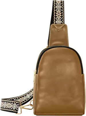 Brown Crossbody Sling Bag for Women Men Leather Chest Bags Purse Adjustable Cross Body Daypack for Travel Workout Outdoors