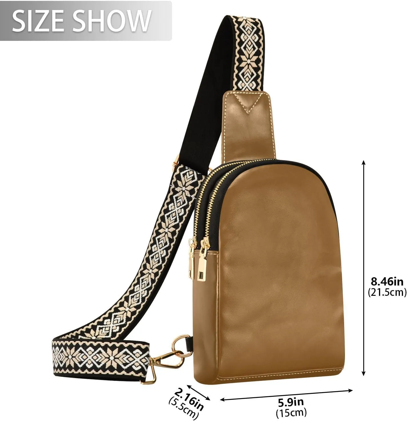 Brown Crossbody Sling Bag for Women Men Leather Chest Bags Purse Adjustable Cross Body Daypack for Travel Workout Outdoors