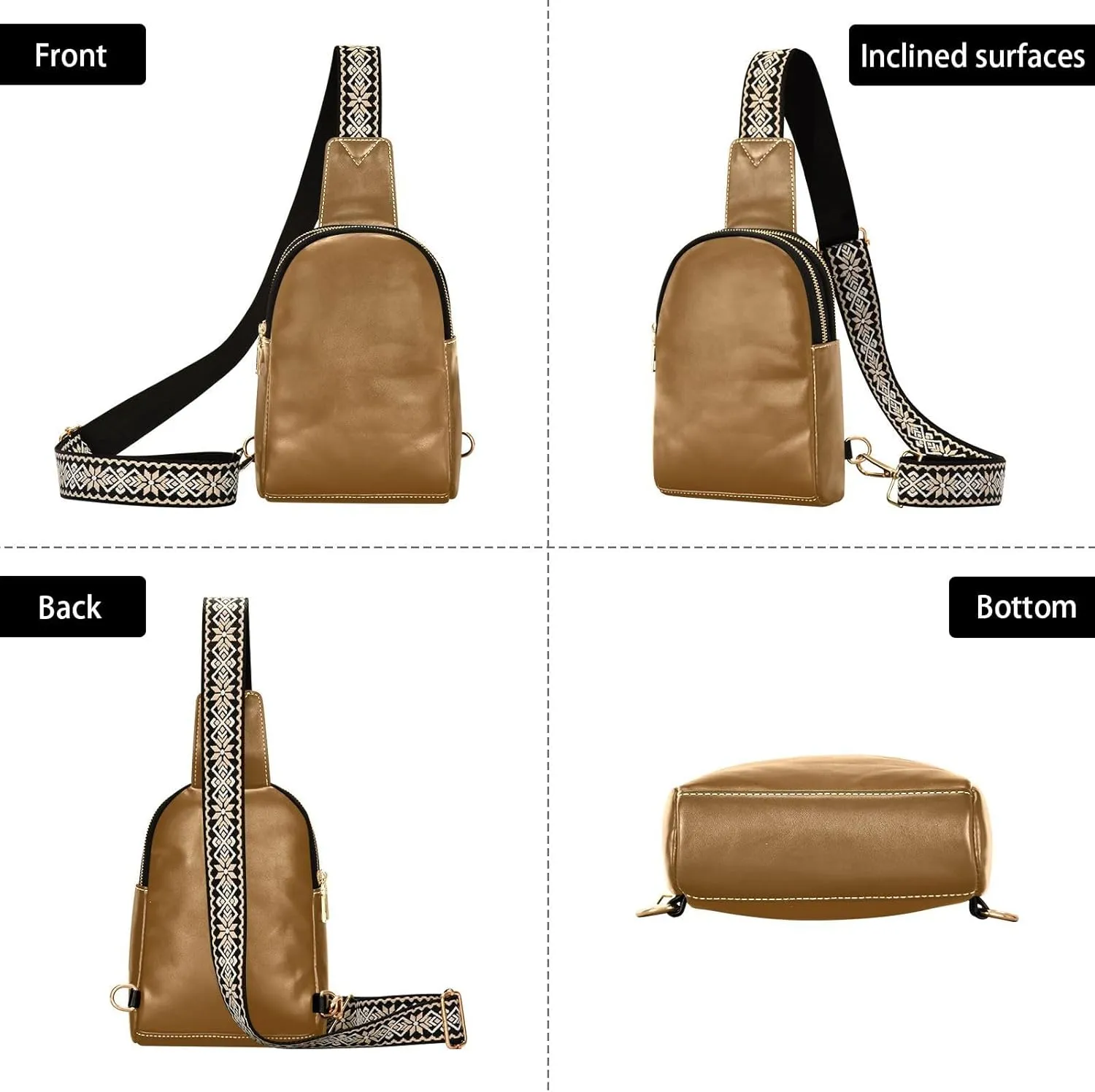 Brown Crossbody Sling Bag for Women Men Leather Chest Bags Purse Adjustable Cross Body Daypack for Travel Workout Outdoors